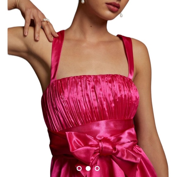NWT Maeve by Anthropologie Pink Bow-Tie Satin Mini Dress Women’s size US 4 - Picture 3 of 16